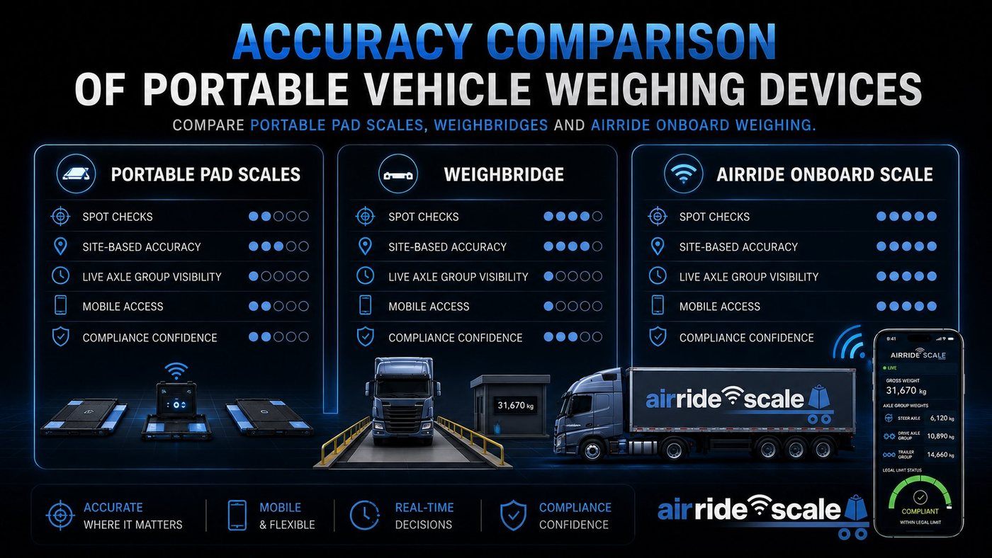 AirRide Scale accuracy comparison of portable pad scales, weighbridges and onboard weighing devices