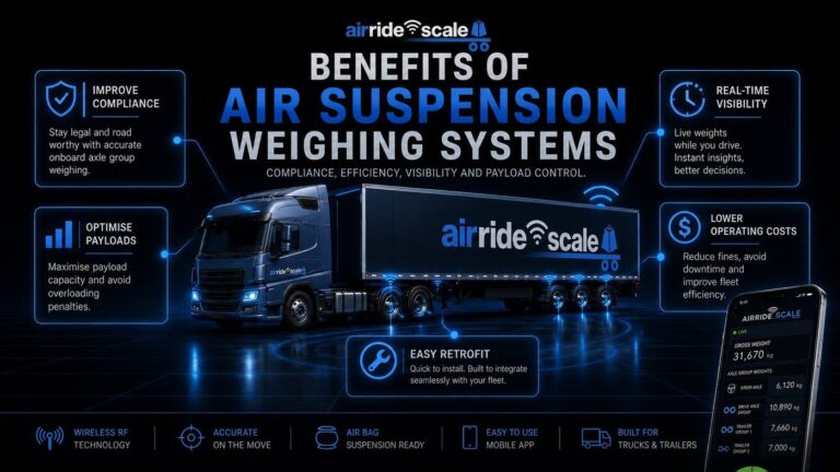 AirRide Scale infographic showing the benefits of air suspension weighing systems for trucks and trailers
