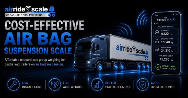 AirRide Scale cost effective air bag suspension scale showing live axle group weights on a truck and trailer