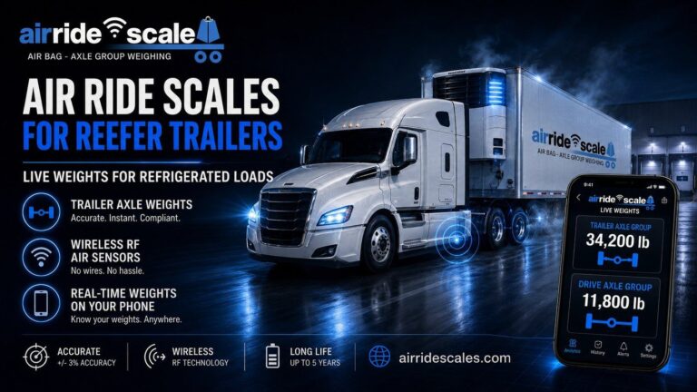 Air ride scale on a refrigerated reefer trailer showing live trailer axle group weight during loading