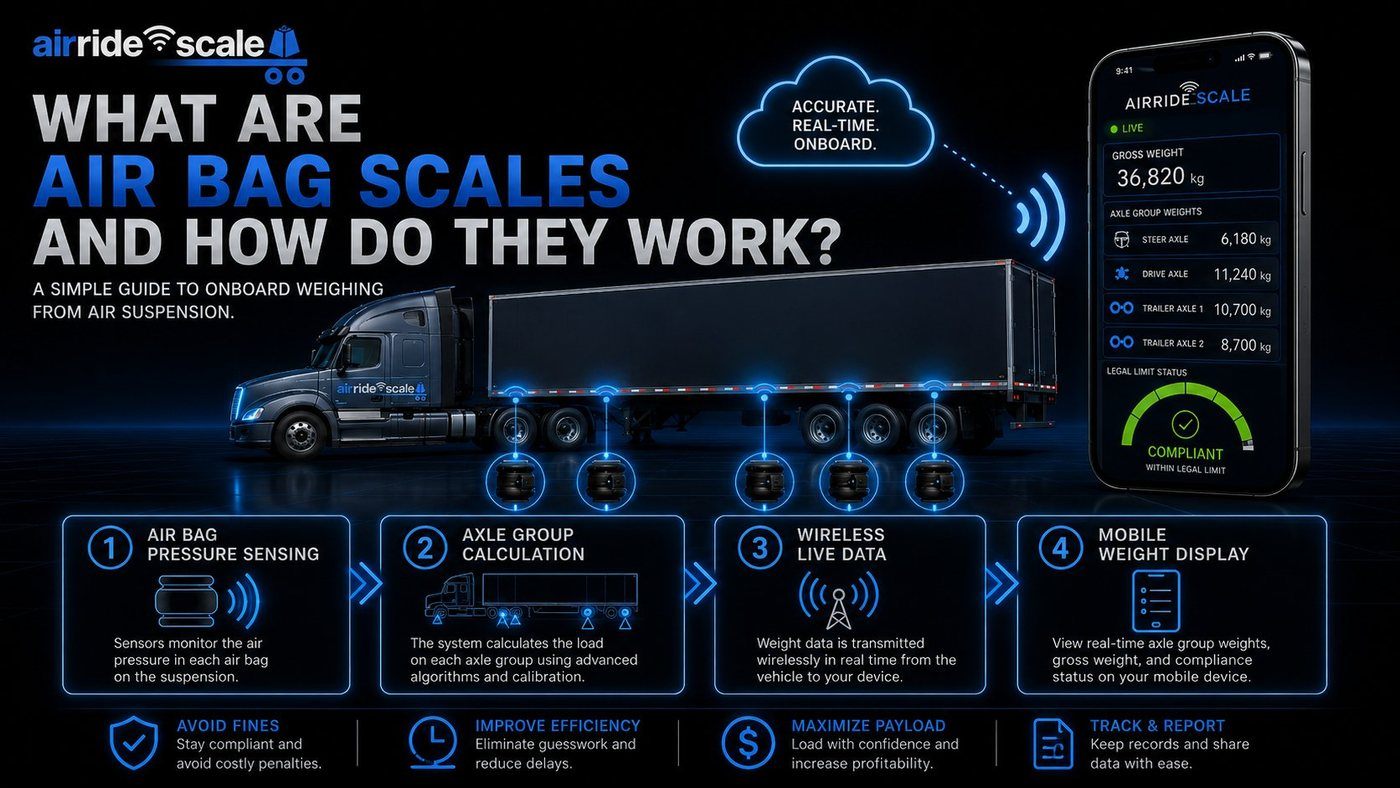Simple guide explaining what air bag scales are and how AirRide Scale onboard weighing works