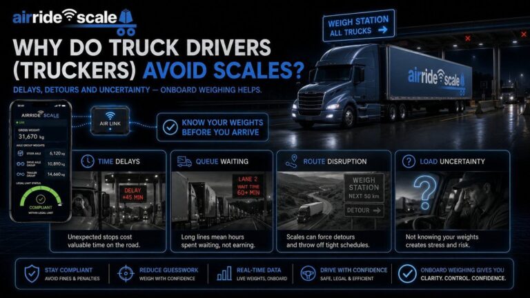 AirRide Scale infographic on why truck drivers avoid scales and how onboard weighing helps