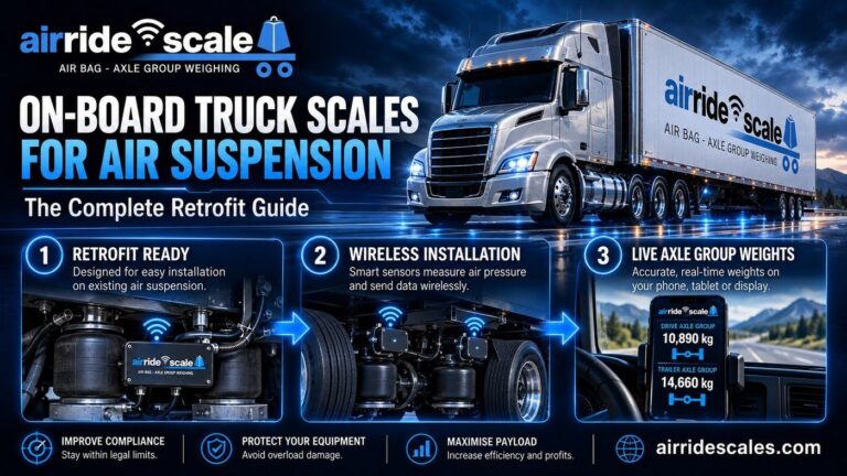 On-board truck scales for air suspension being retrofitted: sensors at air bags, Air Link hub and app calibration